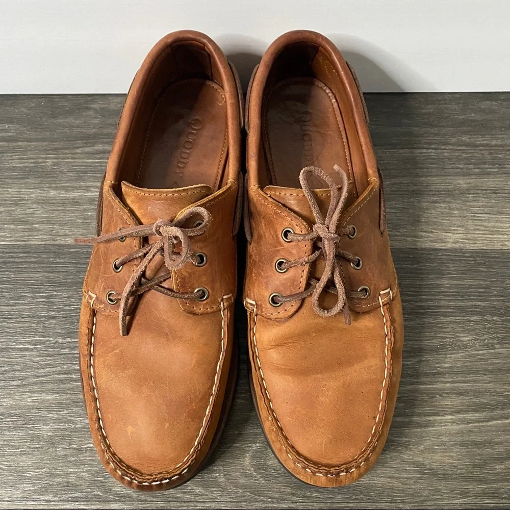 Quoddy Moccasin Boat Shoes Brown Leather Loafers Mens Size 12 Vibram Soles Tread - Picture 8 of 11